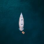 Aerial Photography of White and Brown Boat on Body of Water